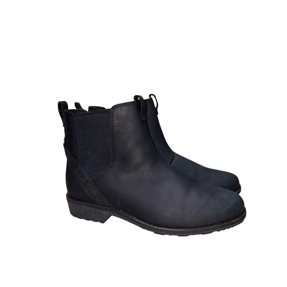 TEVA Ellery Pull On Waterproof Black Leather Chelsea Boots   Size: US 9 Women's
